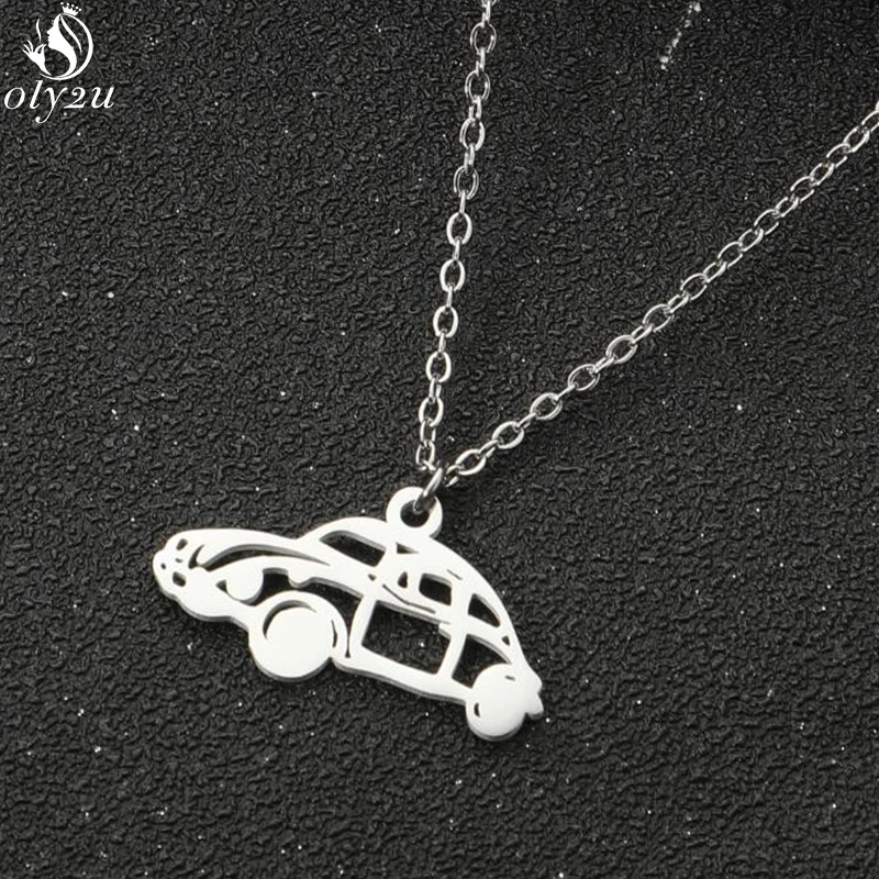 Punk Stainless Steel Necklace Car Pendant Choker for Women Men Cartoon Link Chain Fashion Necklaces Car Lovers Daily Jewelry