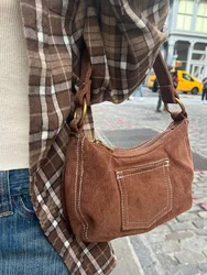 Pocket Brown Vintage Shoulder Bag Four Season High-Quality Corduroy Ladies Handbag Streetwear Fashion Preppy Style Y2k Bags