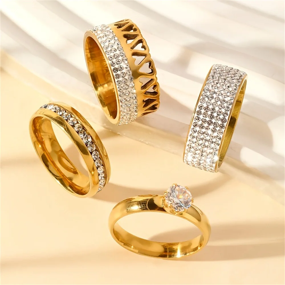 Luxuriöses Edelstahl-CZ-Ringset für Damen, Finger-Accessoire, Schmuck, klassische Mode, Hochzeit, Verlobungsgeschenk – Detail 9