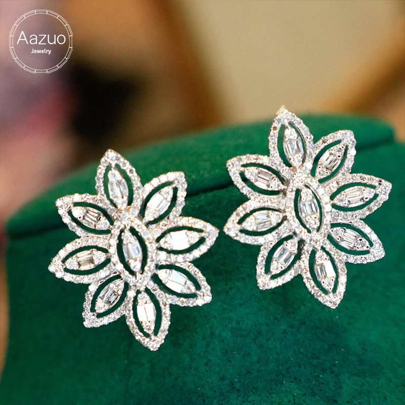 

Aazuo Fine Jewelry 18K Orignal White Gold Natrual Diamonds 1.1ct Fairy Big Flower Stud Earrings Gifted For Women Senior Banquet