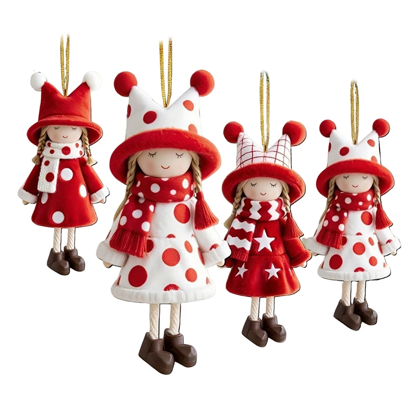 16Pcs Classic Red And White Design High-quality Christmas Girl Doll Decorations For Christmas