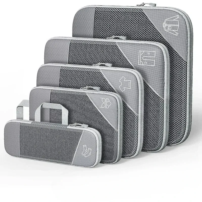 5PCS Compression Packing Cubes, Mesh Travel Packing Cubes for Suitcases, Lightweight Organizers Bag Set for Travel Essentials