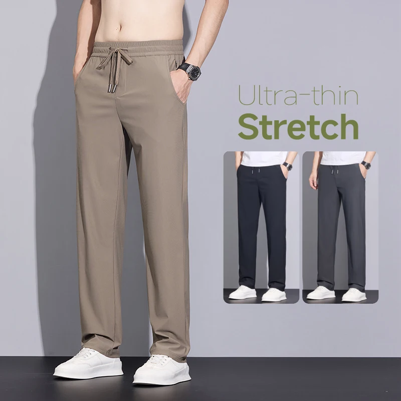 

Brand Clothing New Summer Thin Men's Stretch Casual Pants Business khaki Grey Sports Elastic Waist Trousers Male Plus Size 5XL