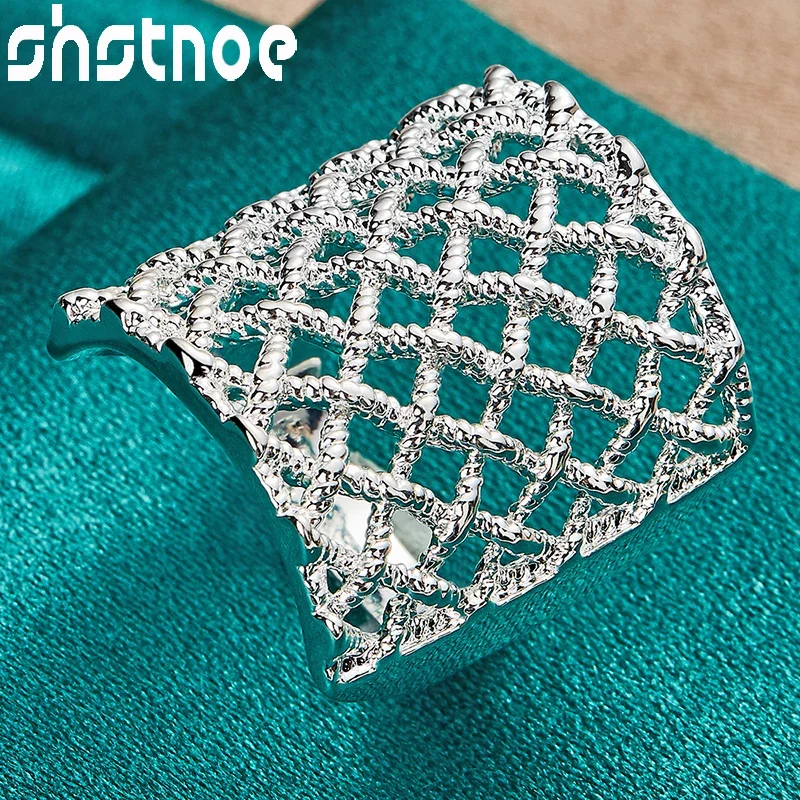 

SHSTONE 925 Sterling Silver Ring Lattice Mesh Cocktail Rings For Women Men Party Dinner Wedding High Quality Fashion Jewelry