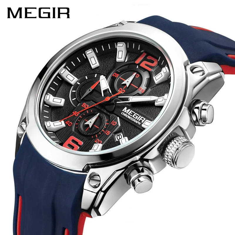 

MEGIR Sport Watch Men Blue Silicone Chronograph Quartz Man Watches Clock Luxury Brand Wristwatch Relogio Masculino Reloj Hombre