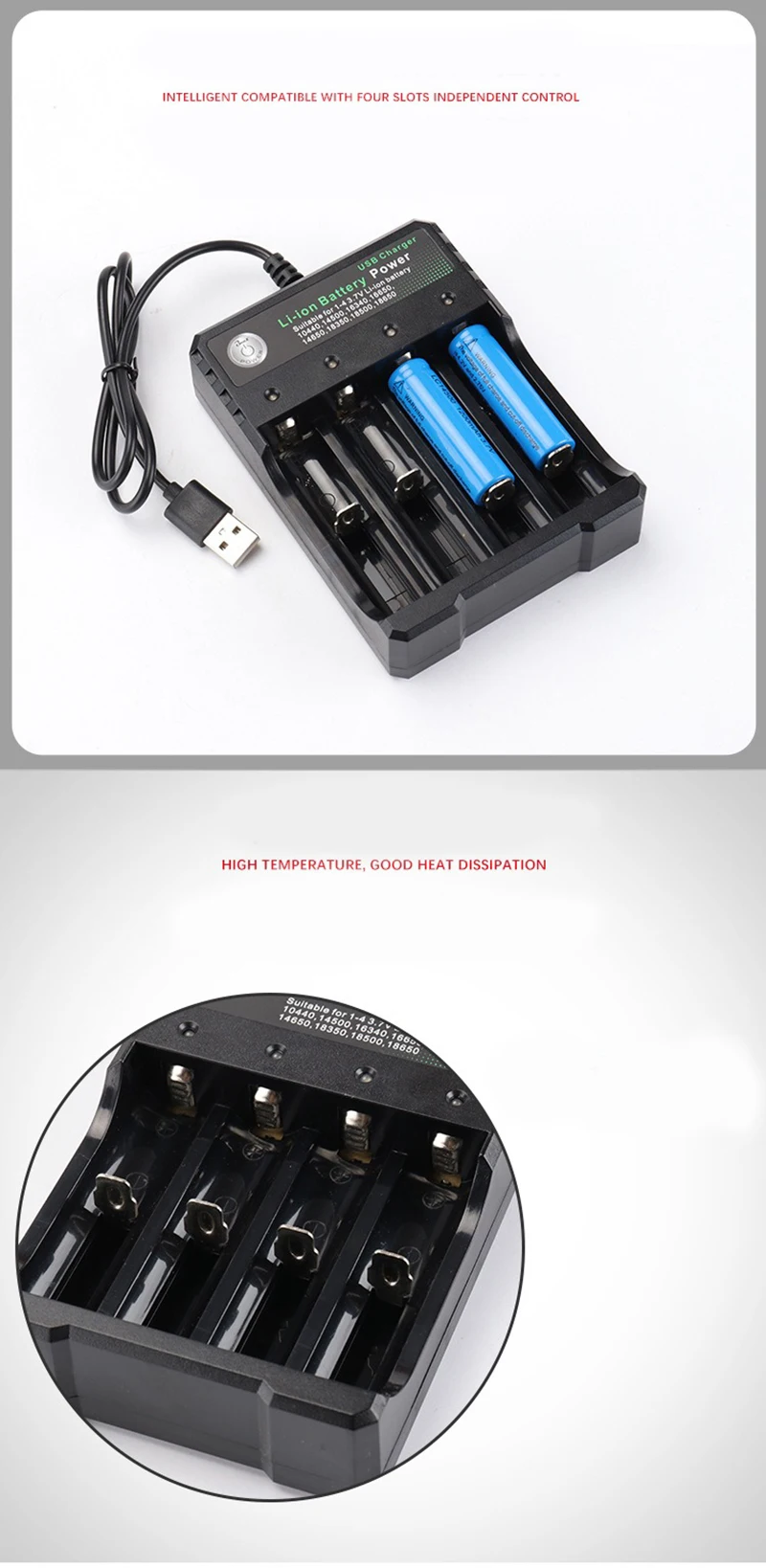 2/4-Slot-Ladegerät für 18650 Lithium-Akkus, Dual DC 4,2 V 1000mA für 18500 wiederaufladbare Akkus – Detail 4