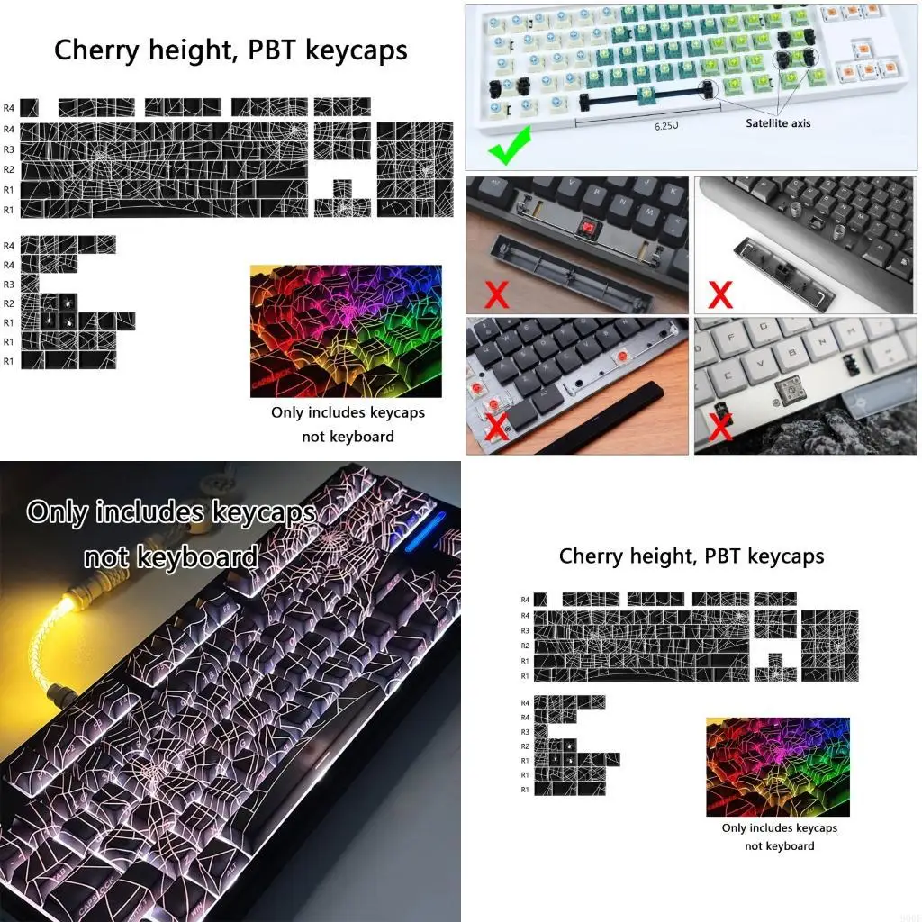 

900F 130pc/set Spiders Web Тематические PBT -клавиш за 61 64 68 82 84