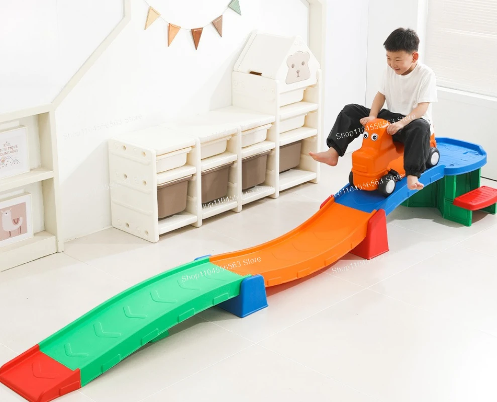 Kids Plastic Roller Coaster Toy 3-Section Linked Cars Slide Track Play Set for Children