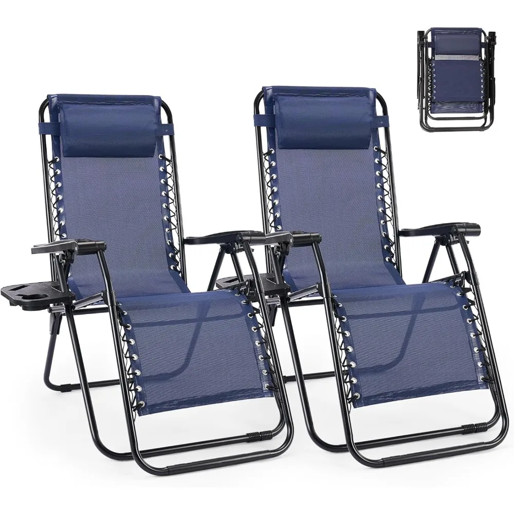 

Folding Zero Gravity Chair, Set of 2 Outdoor Lounge Chairs, Portable Reclining Camping Chair with Adjustable Pillow and Cup Hold