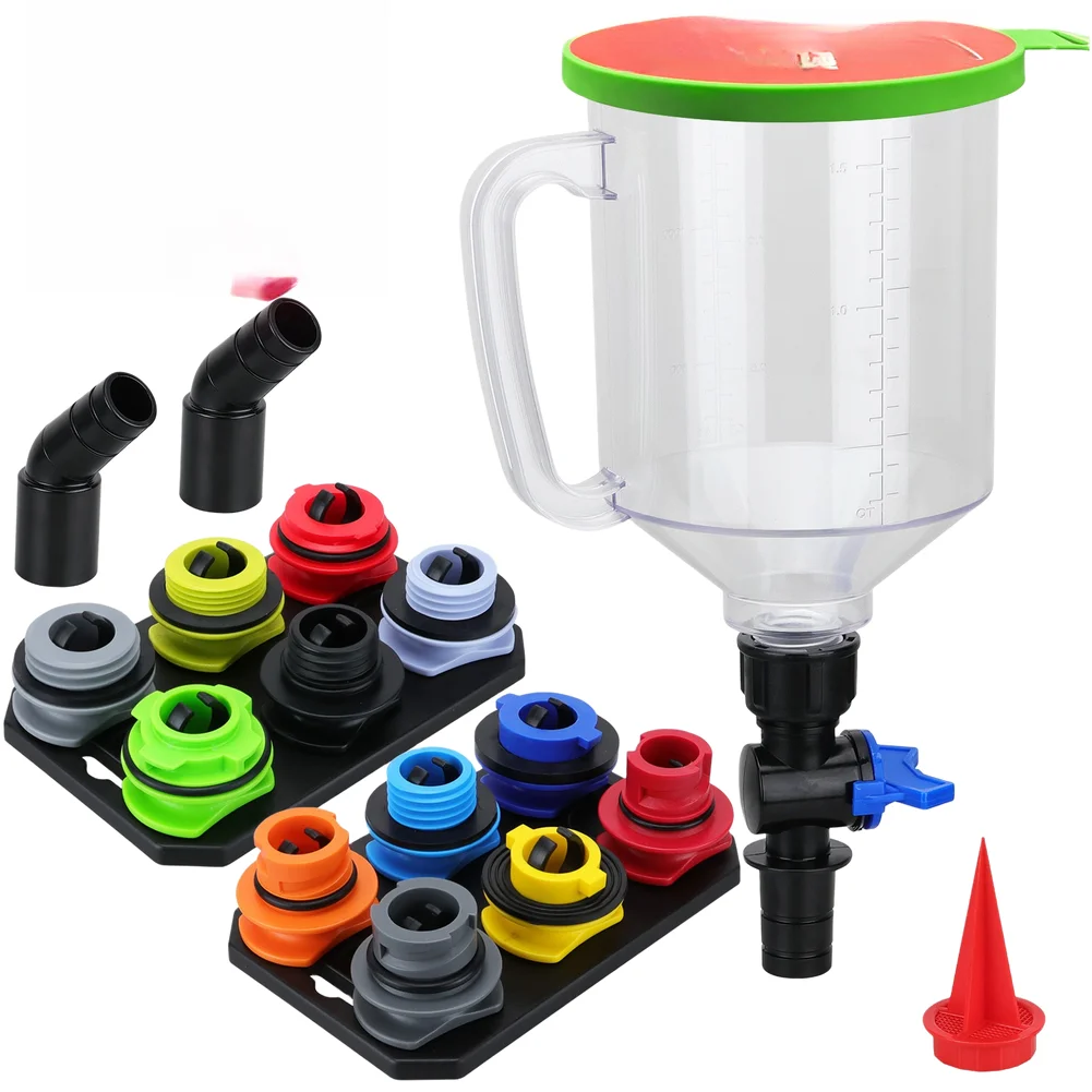 18PC Automotive Oil Funnel Set for Engine Fuel Antifreeze Refill with Leak Resistant Seals Magnetic Base and 45 Deg Elbow