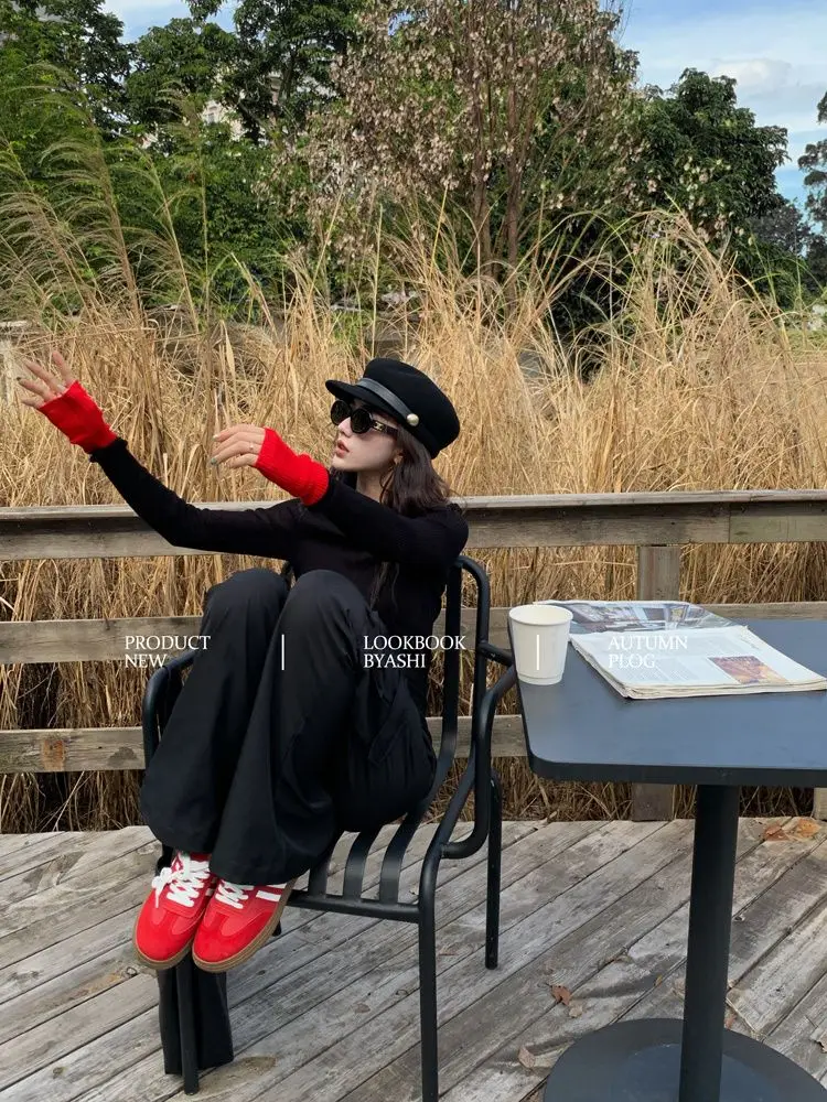 A Small Sense Of Design Vintage Ribbed Knitted Sweater Women Slim Cuff Patchwork Jumper Korean Contrast Knitwear Tops Bottoming