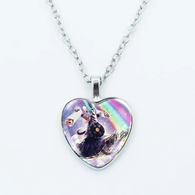 Kreative lustige Katzen-Memes-Herz-Anhänger-Halskette, Tierform, Kunstfoto, Glas-Cabochon-Schmuck, für Kinder und Frauen – Detail 17