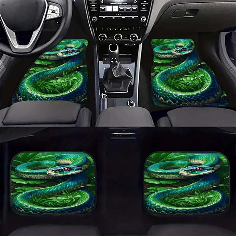 Universal Fit Polyester Car Floor Mats with Green Snake Design Non-Slip, Washable, All-Season Vehicle Interior Protection