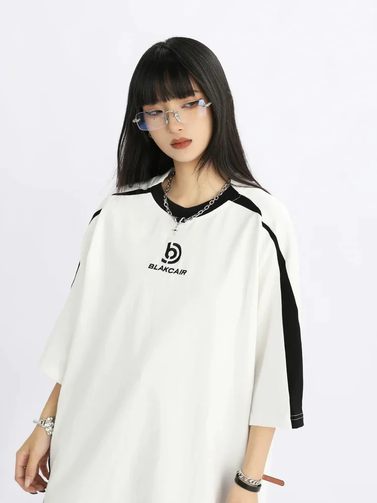 ADAgirl Letter Oversized T Shirt Women Hip Hop Streetwear Short Sleeve Tees Summer Casual Harajuku Striped Tops Vintage Clothes