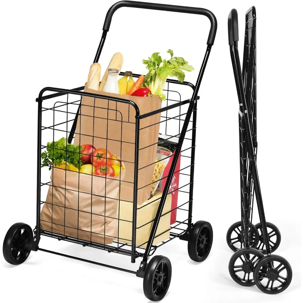 

Shopping Carts for Groceries, Heavy Duty Folding Shopping Cart with Wheels, Portable Collapsible Grocery Cart