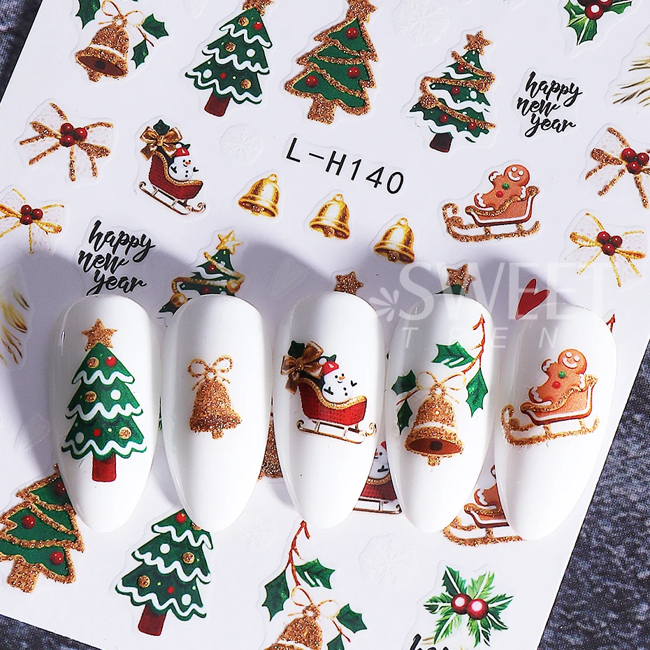 8 szt. Świąteczne Naklejki na Paznokcie 3D Kreskówkowe Renifery Święty Mikołaj Pingwin Ostrokrzew Dzwonek Naklejki na Paznokcie Slider DIY Zimowy Manicure Dekoracja