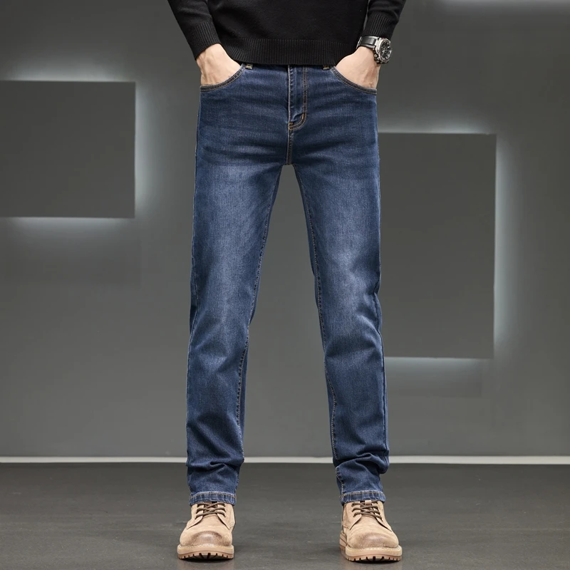 

2024 autumn/winter stretch jeans for men loose fitting straight leg versatile and comfortable high-quality business pants