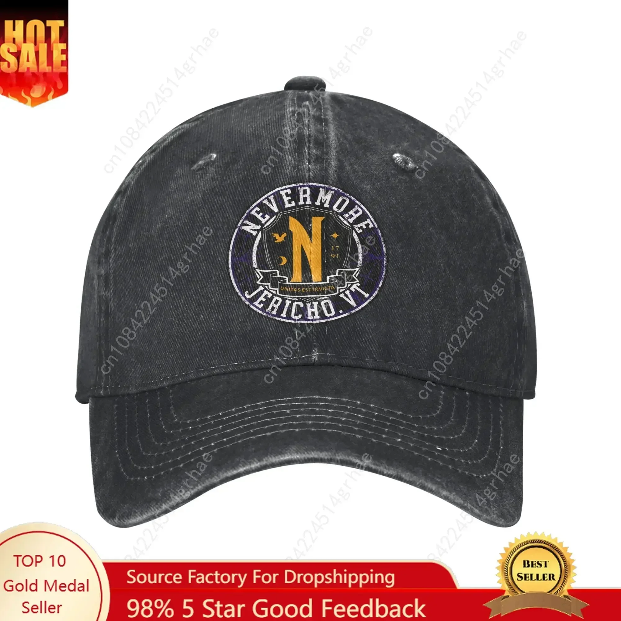 Washed Baseball Cap Nevermore Academy Emblem Summer Trucker Hat For Couple Women  Fitted Retro Outdoor Sport Sun Snapback Cap