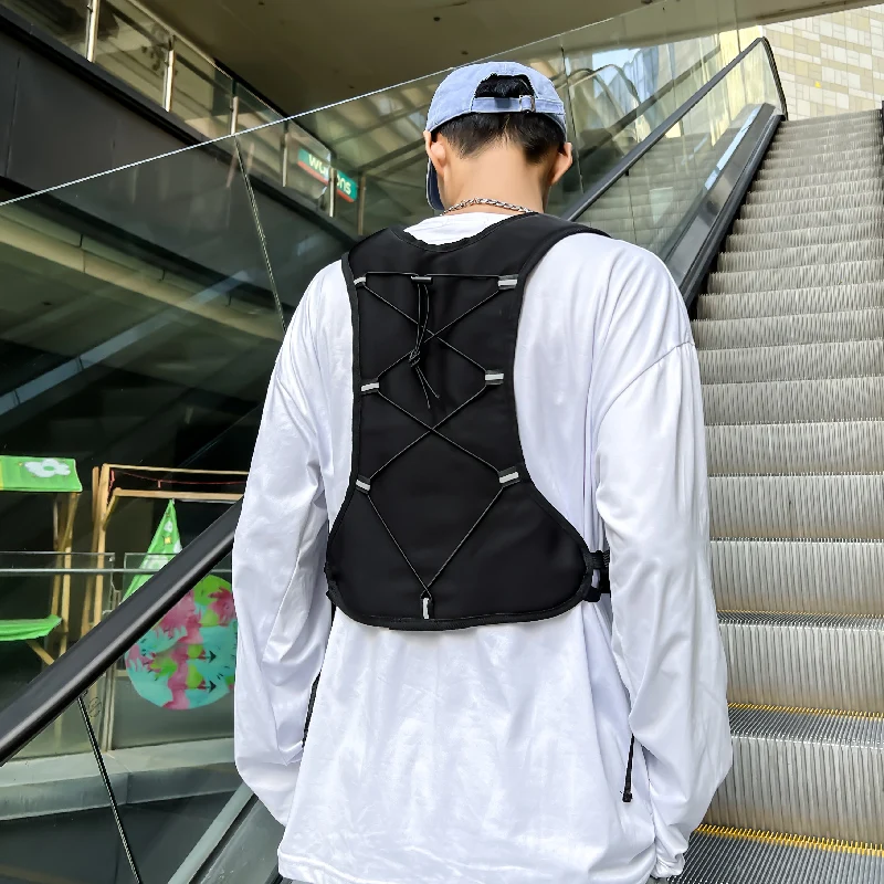 الهيب هوب الشارع الشهير الصدر تلاعب حقيبة للرجال عادية التكتيكية سترة الظهر متعددة الوظائف الصدر حزم الذكور جيوب تخزين النايلون