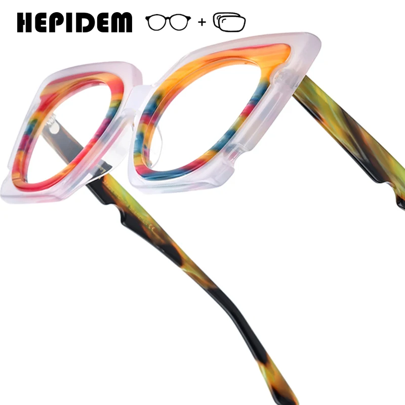 HEPIDEM Progressive Prescription Glasses Custom Photochromic Myopia Optical Lens Eyewear Women Acetate Oversize Cat Eye Eyeglass