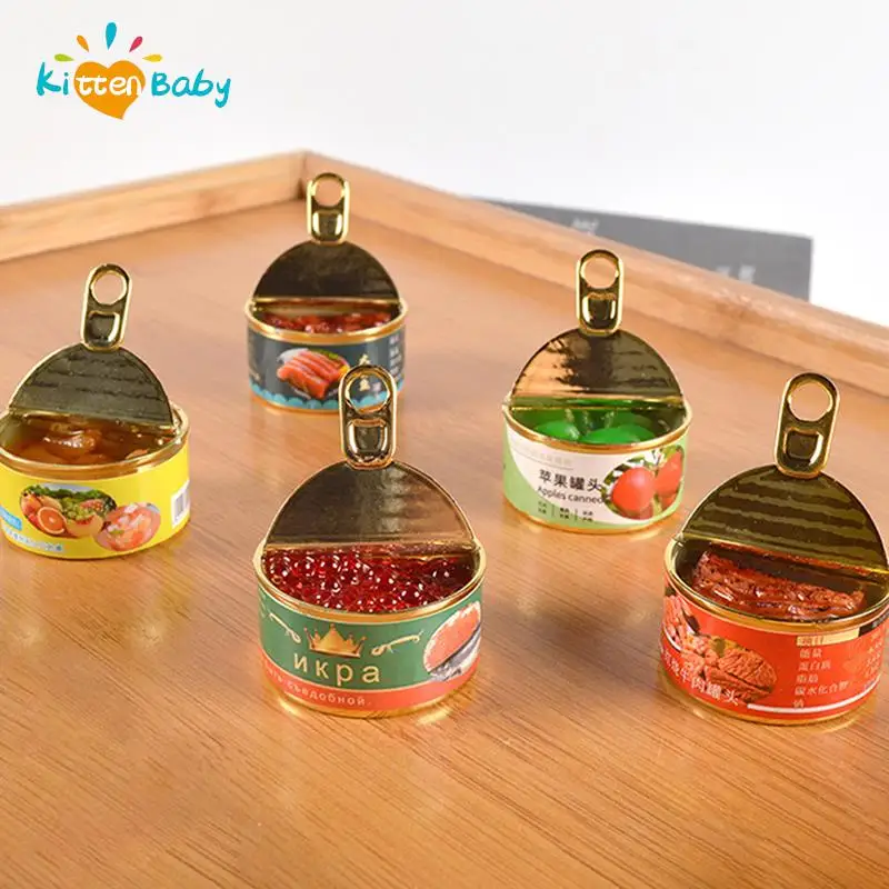 1Set DollHouse Mini Simulation Caviar Canned Fruit Beef  Fish Canned Food Model Kitchen Open-cap cans Doll House Miniature Decor