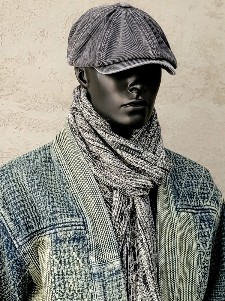 New Cotton Blue White Woven Scarf for Men and Women Retro Ethnic Style Warm Wrap Non Porterclassi