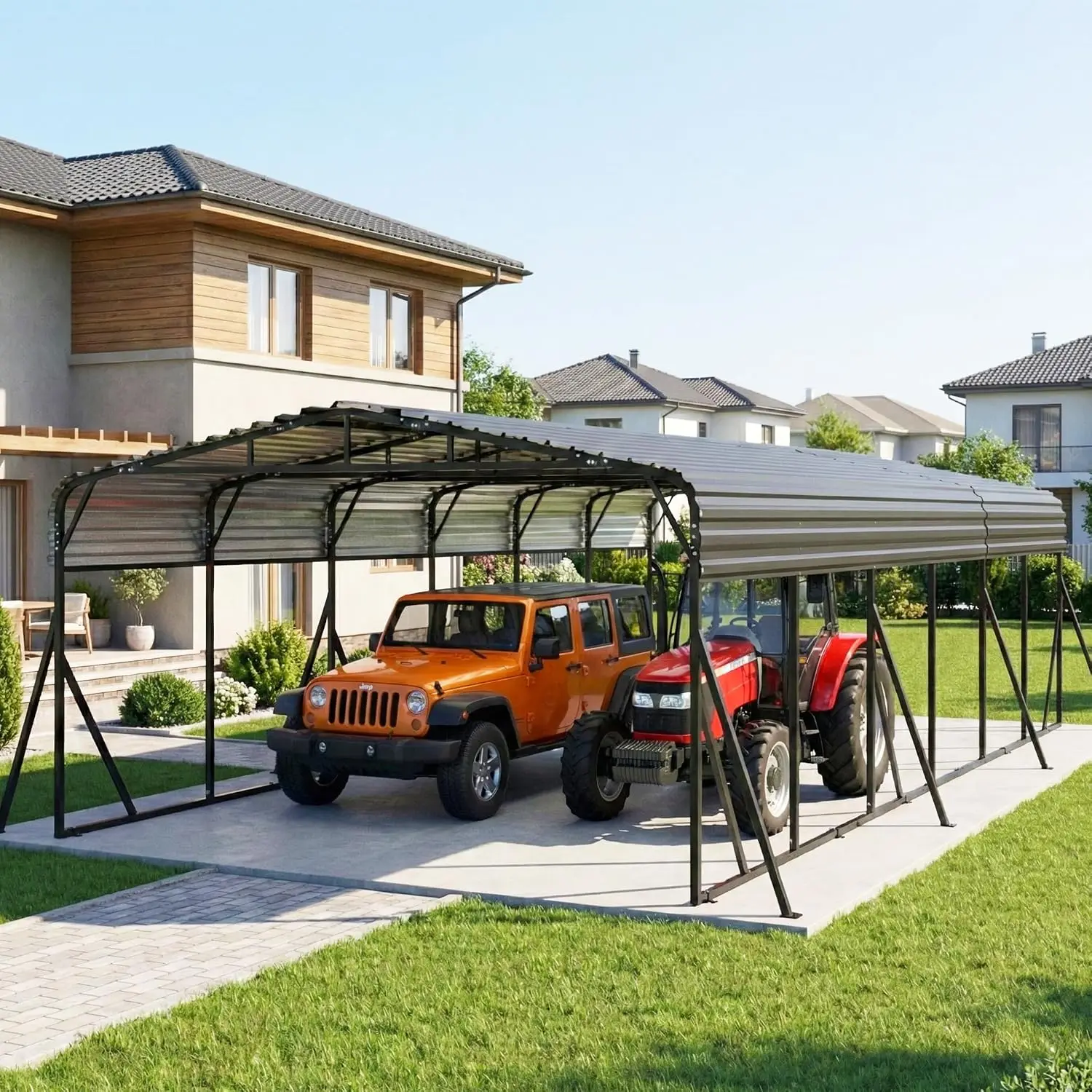20X30 FT Metal Carport with Reinforced Galvanized Roof, Customized