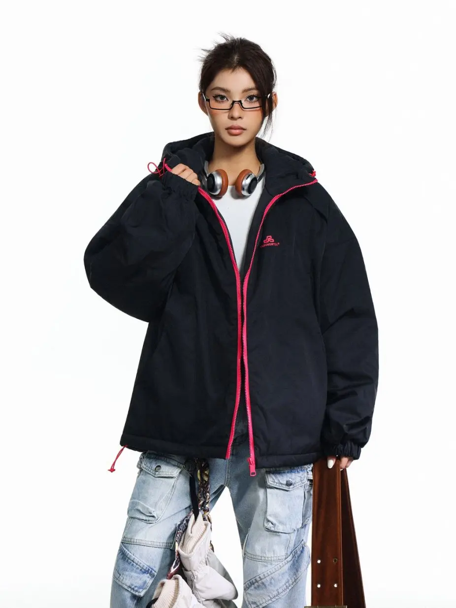 

N52TRW American Sle Outdoor Thiened Cotton Jaet Windproof Hooded Warm Retro Fce Casual Youth ular Loose Fit Coat