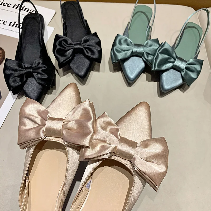 

2022 Summer Women's Shoes New Slik Bow Pointed Simple Square Heel Sandals Women's Sandals Female Zapatos Mujer Fashion Shoes