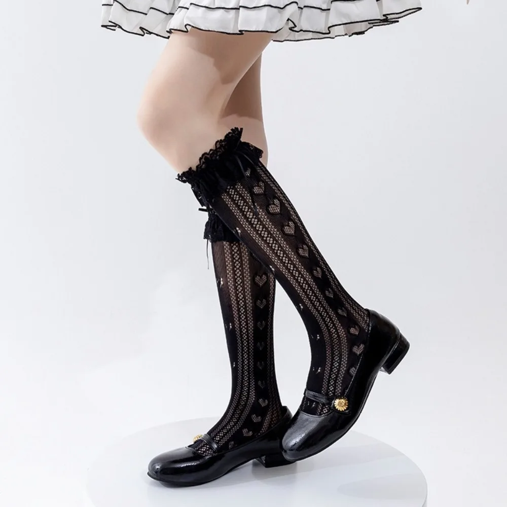 New Y2K Leg Covers Lolita Lace Middle Tube Socks Ballet Style Bow Compression Socks Spring Summer