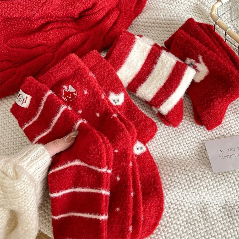 

Cute Winter Warm Mink Velvet Socks New Year Thicken Floor Sock Anti-slip Soft Fluffy Mid Socks