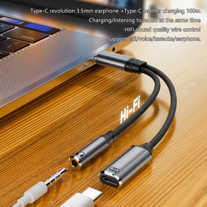 نوع التوافق العالي نوع C الفاصل كبل الشحن سلك الصوت للهاتف الذكي 15 سم D2RC