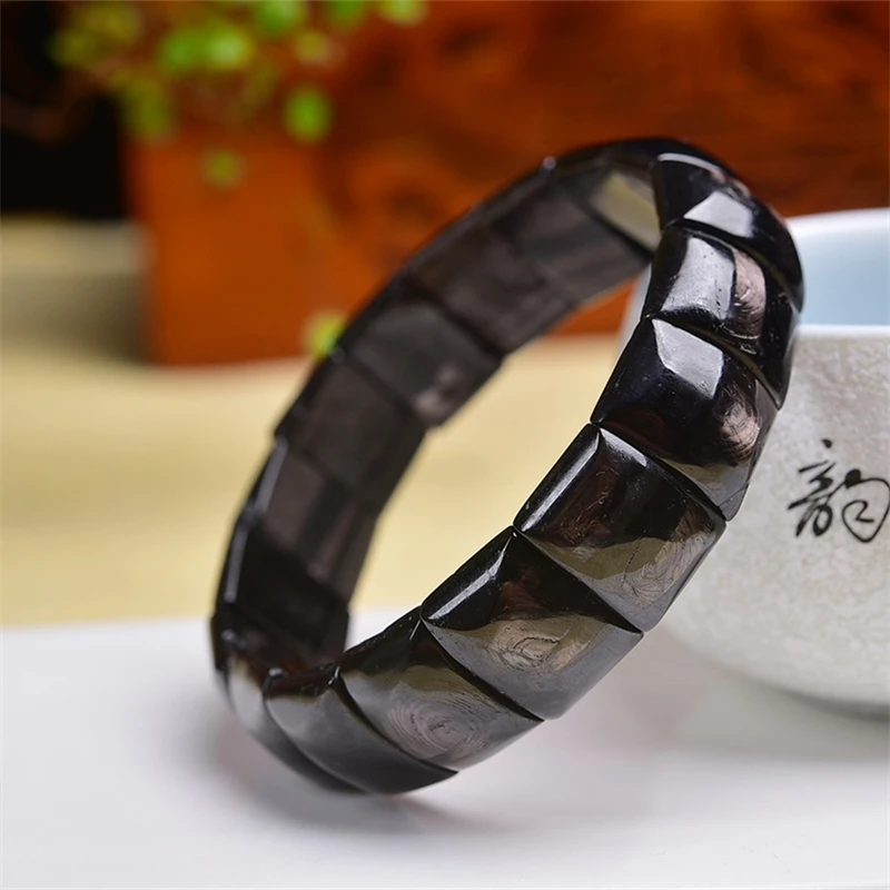 Natural Hypersthene Bangle Dominicana Genuine Black Silverstone Gemstone Bangle for Woman for Gift 12x16MM