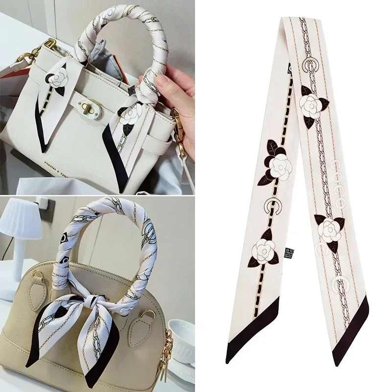 2024 New Women\'s Twill Chain Floral Decorative Gift Ribbon Small Scarf Binding Bag Handle Ribbon Hair Band Small Scarf Headband