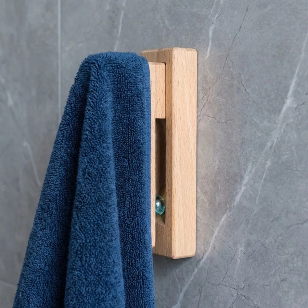Space Saving Solid Wood Towel Hook No Drill Strong Adhesive Bathroom Organizer Durable Traceless Home Storage Bathroom Use