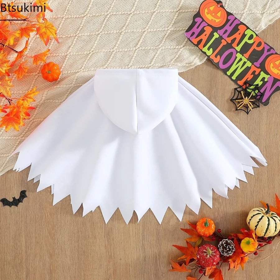 Autumn New Toddler Boys Girls Halloween Ghost Smile Embroidery Cloak Hooded Cape Poncho Fancy Party Outfits 6 Months To 7 Years