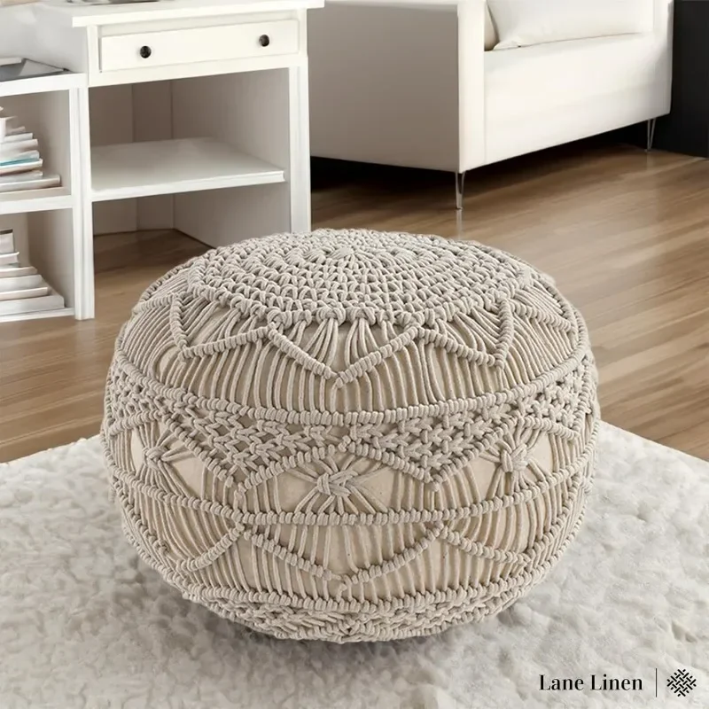 

Poufs - Hand Woven Footstools, Living Room Cushions, Bean Bag Footstools, Floor Cushions, Macrame Chairs