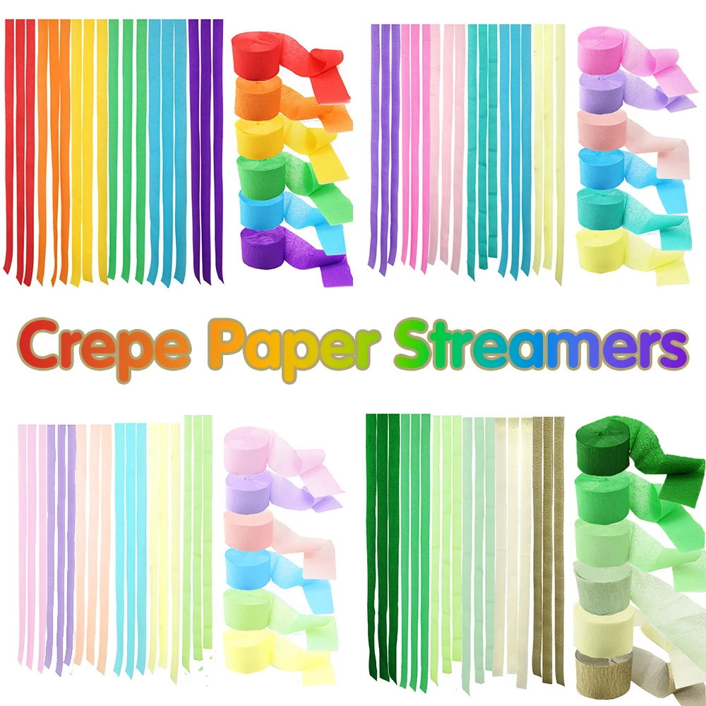 3/6 ม้วน 492ft สีสัน Crepe กระดาษ Streamers สําหรับวันเกิด Baby Shower ฉากหลังงานแต่งงานตกแต่งกระดาษ Garland Decor