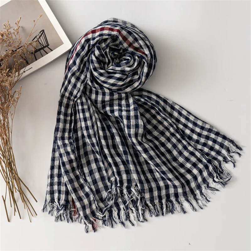 

Fashion Plaid Cotton Linen Women's Scarves Autumn Winter Warm Neckerchief Pashmina Casual Small Lattice Tassel Bufandas Shawls