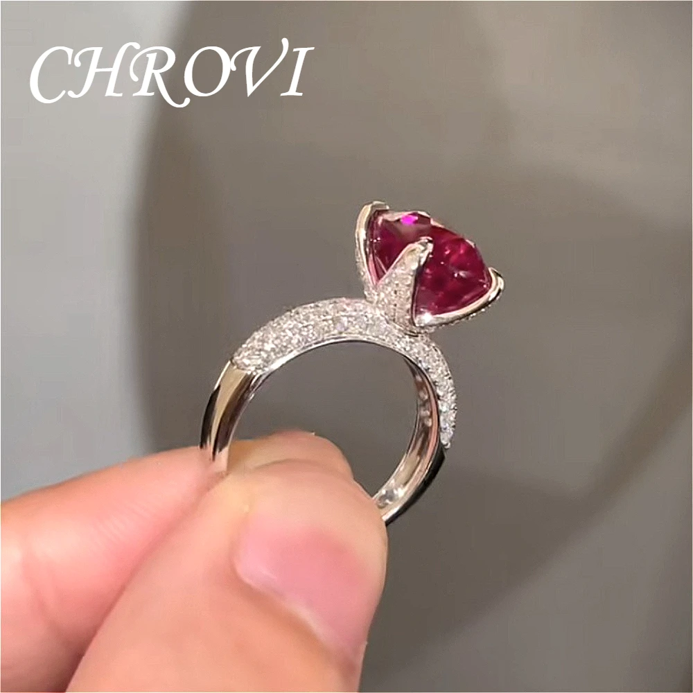 Exquisiter offener Ring aus 925er Sterlingsilber mit rotem Saphir für Damen. Modischer Edelsteinschmuck. – Detail 10