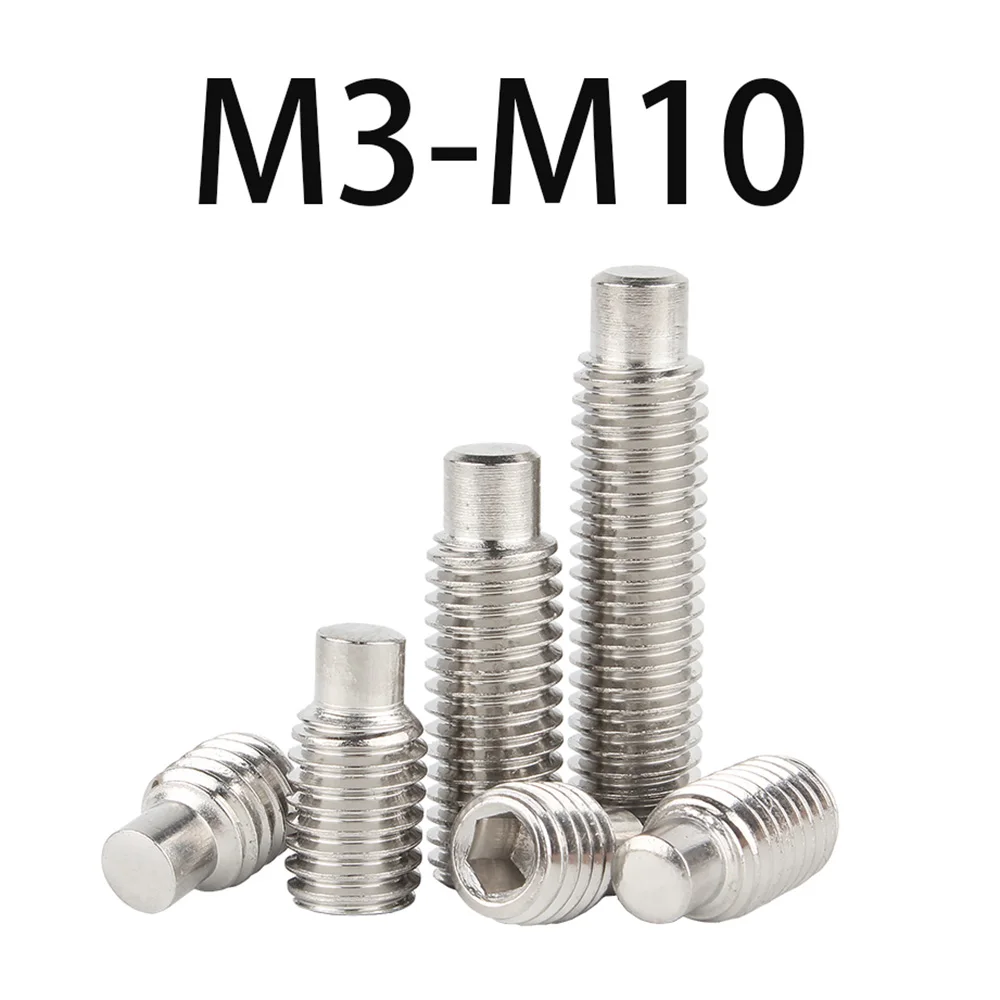 304 Stainless Steel Hexagon Socket Convex End Set Screws Bolts M3 M4 M5 M6 M8 M10 Headless Screw with Dog Point Grub Convex End