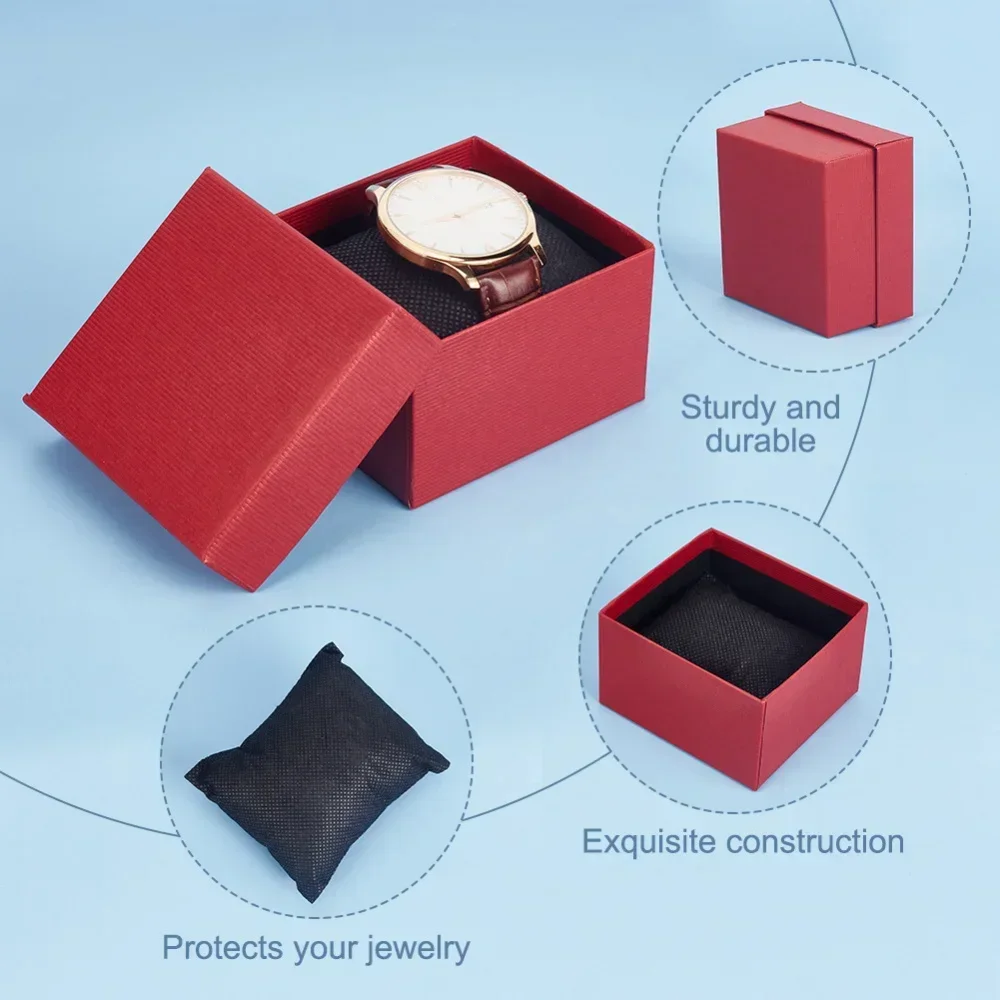 Paper Gift Boxes, 3.46×3.21×2.09 Inch Square Watch Box Kraft Jewelry Gift Box with Pillow Cardboard Bracelet Storage Box