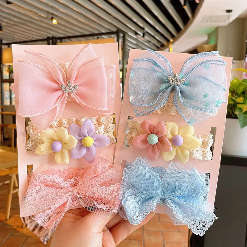 3Pcs/set Baby Girl Headbands Cute Lace Flower Bows Crown Soft Elastic Newborn Baby Headband Hair Band Hair Accessories