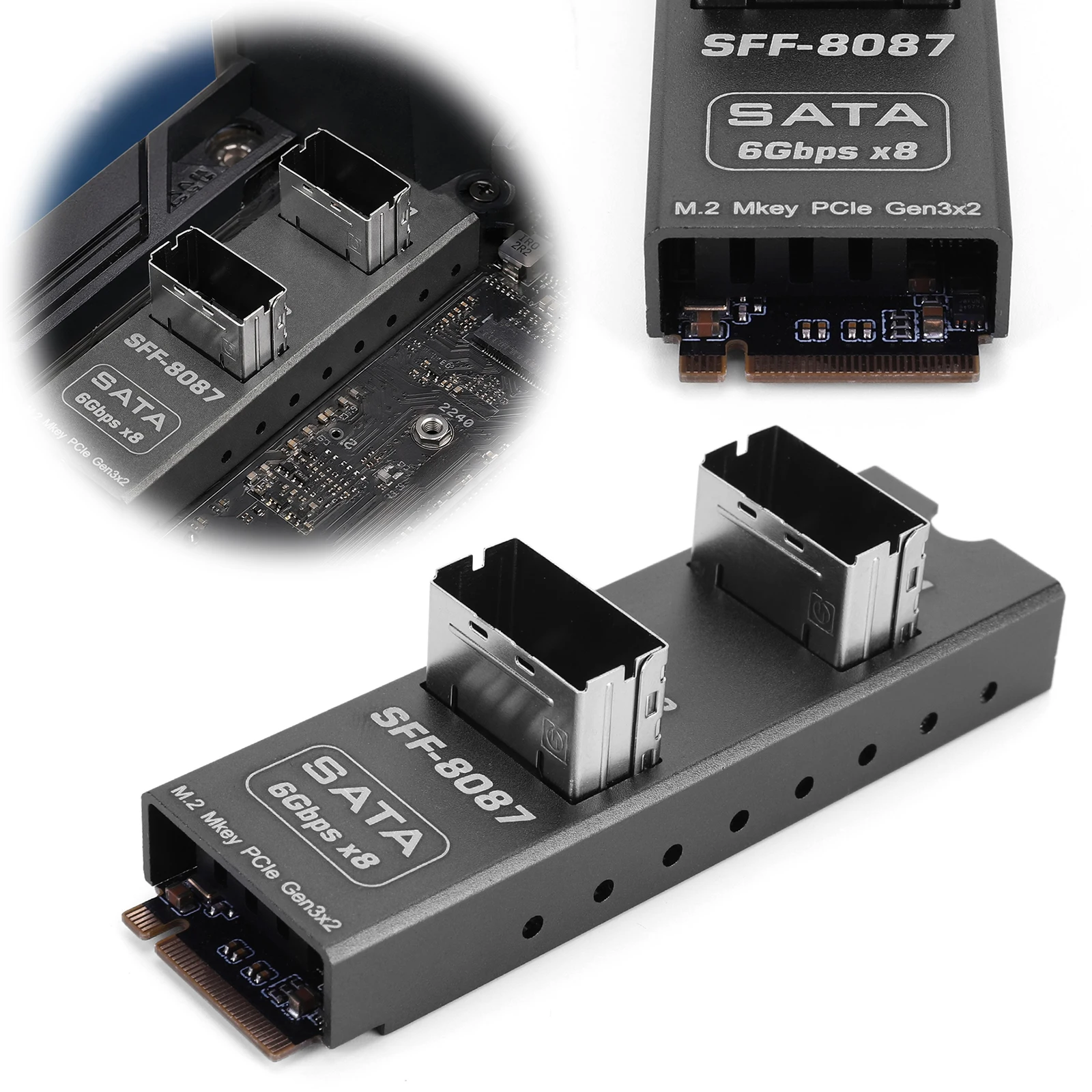 M2 for M-Key To 2 Port SFF8087 SATA6Gx8 Hard Drive Adapter Expansion Card Adapter Adapter Card for High Speed Data Transfer