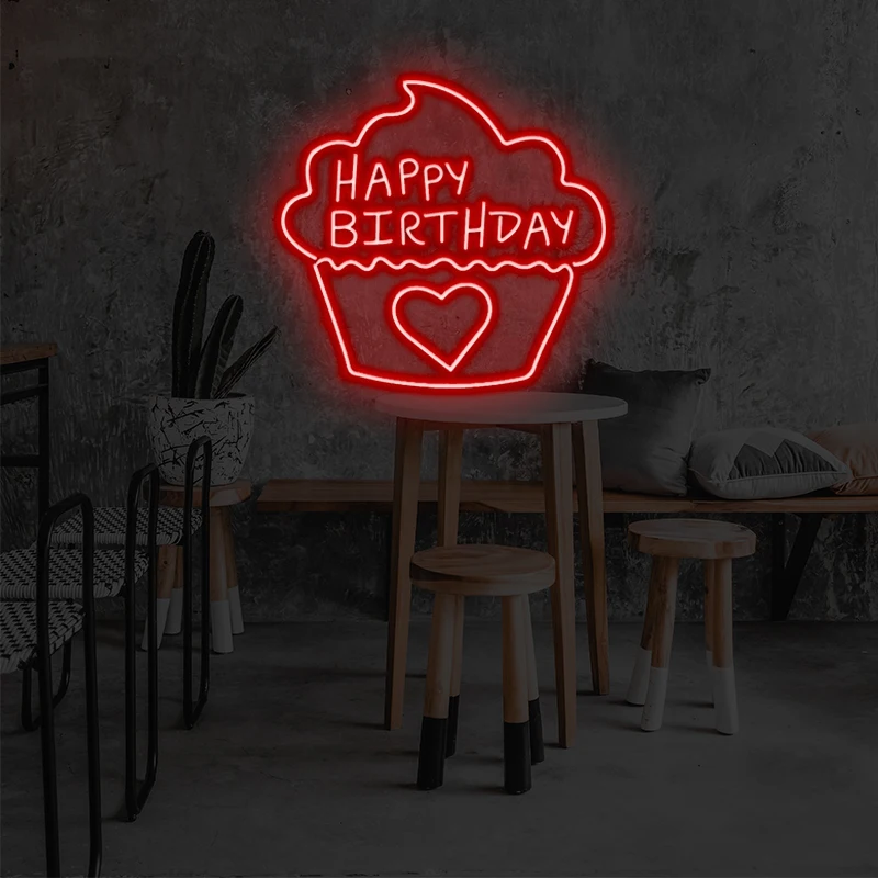 Enseigne au néon en silicone personnalisée Happy Birthday, décoration murale pour la maison et la boutique, haute qualité, durable, 2024-110 V, style 240