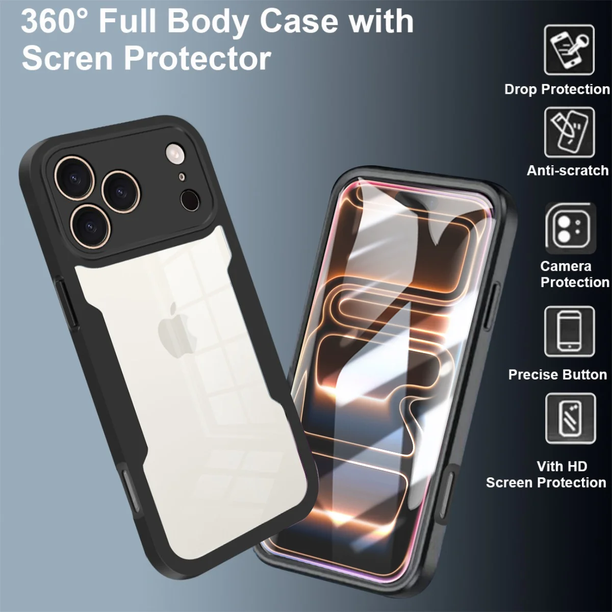 Cover Full Protection Trasparente Per IPhone 16/15/14/13/12/11/SE: Custodia Anteriore E Posteriore, Antiurto