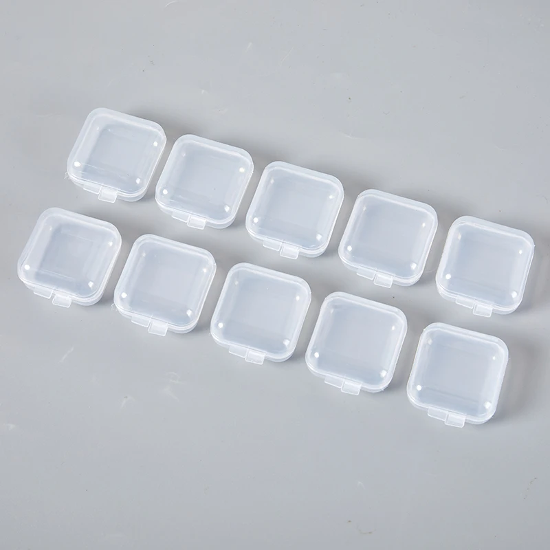 10Pcs Mini Plastic Storage Box Transparent Jewelry Storage Case Earrings Rings Finishing Boxes Small Items Container