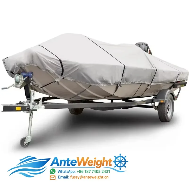600D 10-28FT V-Trailer Boat Cover Outdoor Oxford Cloth Rainproof Anti-UV Dust Cover Marine Trailerable Canvas Boat Accessories