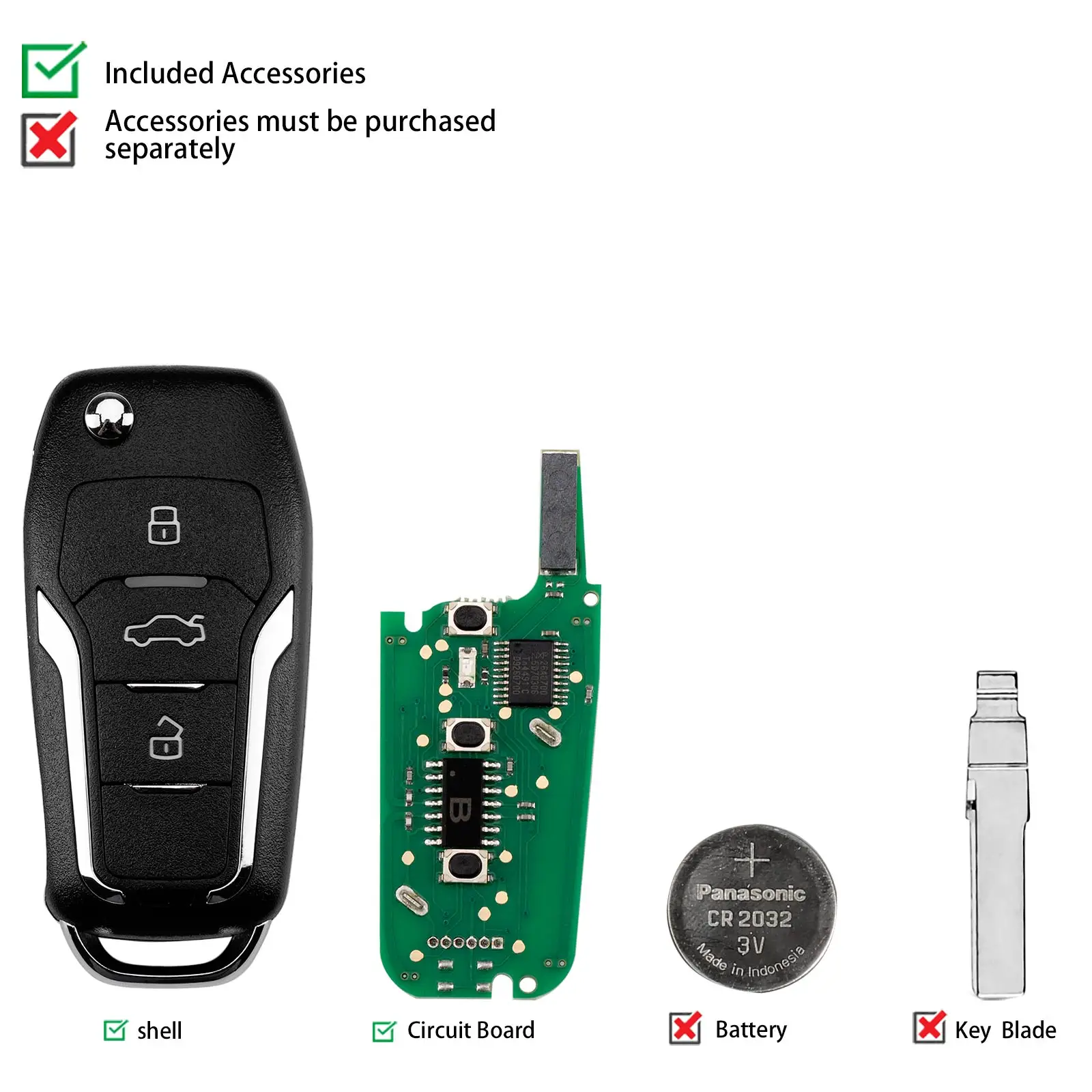 KEYDIY NB12-3 KD NB Series Universal Flip Remote Key 3 Buttons Compatible with Ford Type Vehicles - Without Proximity