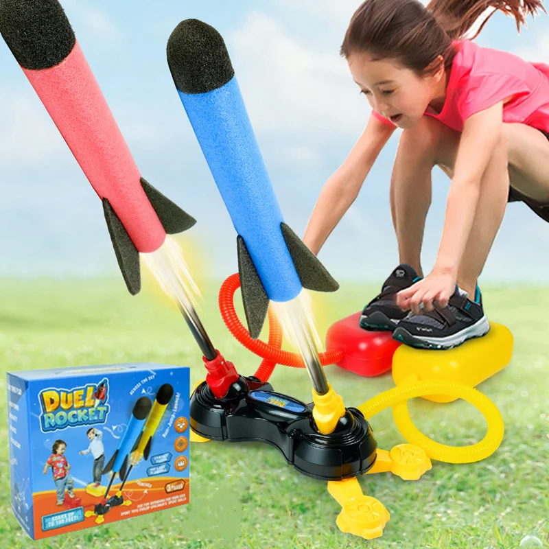 

Toy Double Launcher Rocket Set Foot Eva Foam Cotton Material Soaring Air Rocket Parent Child Interaction Safety Sports Toys Gift